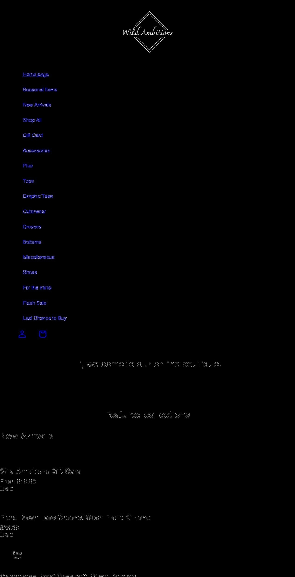 wild-ambitions.com shopify website screenshot