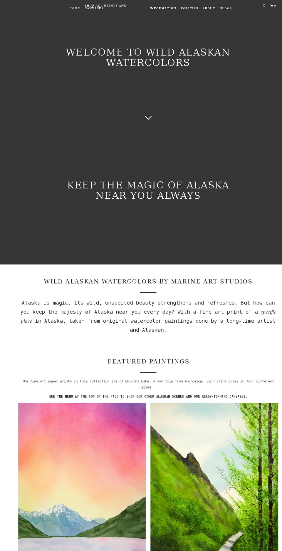 wildalaskanwatercolors.com shopify website screenshot