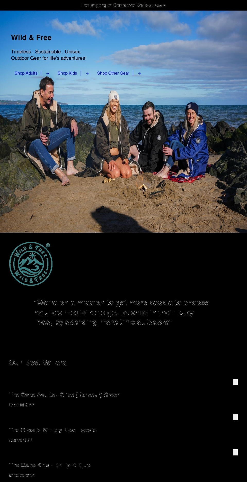 wildandfreeoutdoors.com shopify website screenshot