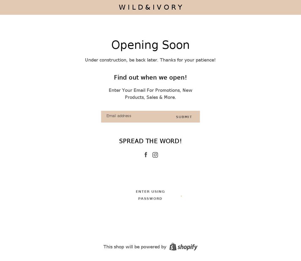 wildandivory.com shopify website screenshot