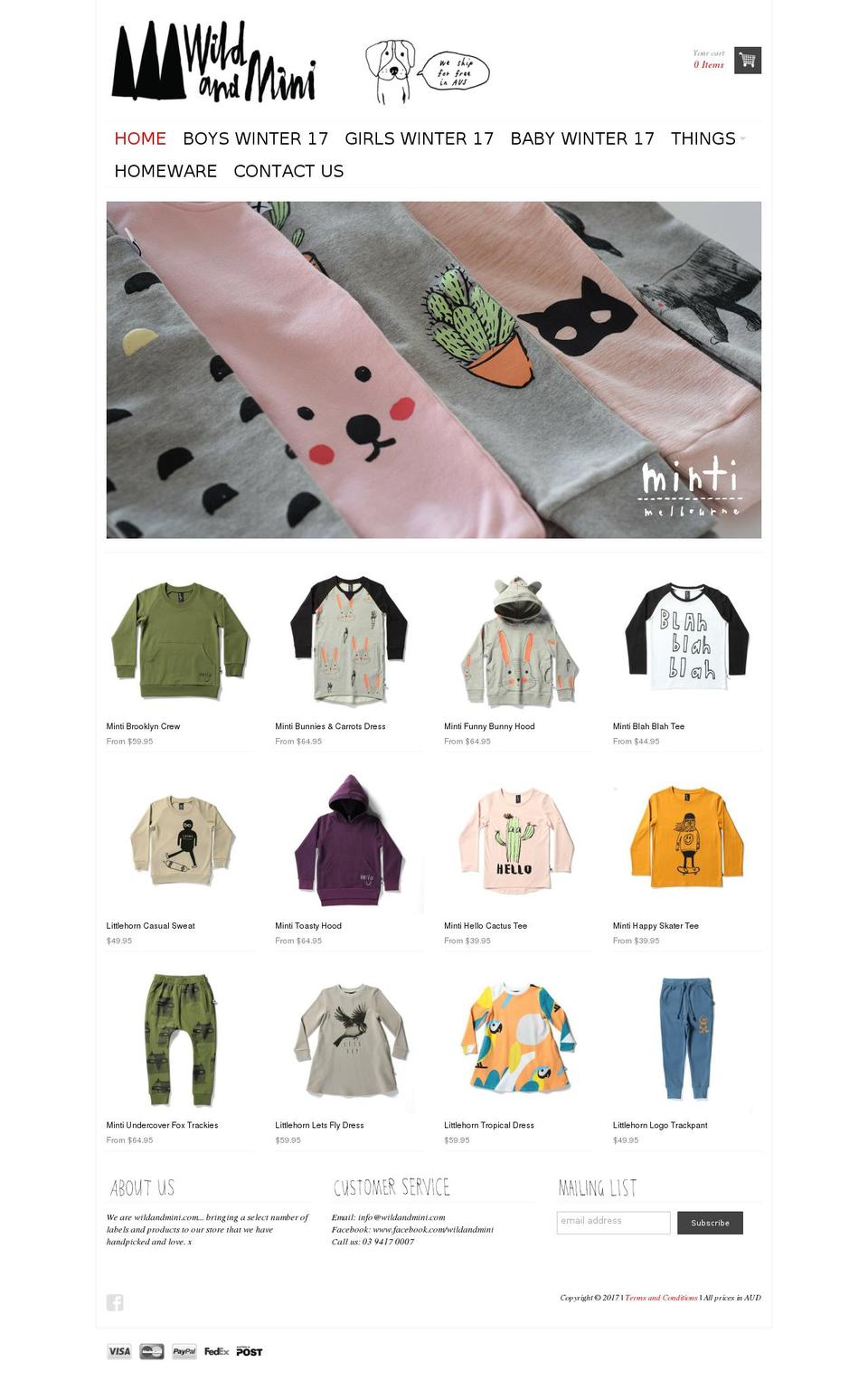 wildandmini.com shopify website screenshot