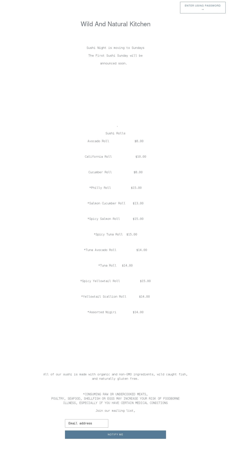 wildandnaturalkitchen.com shopify website screenshot