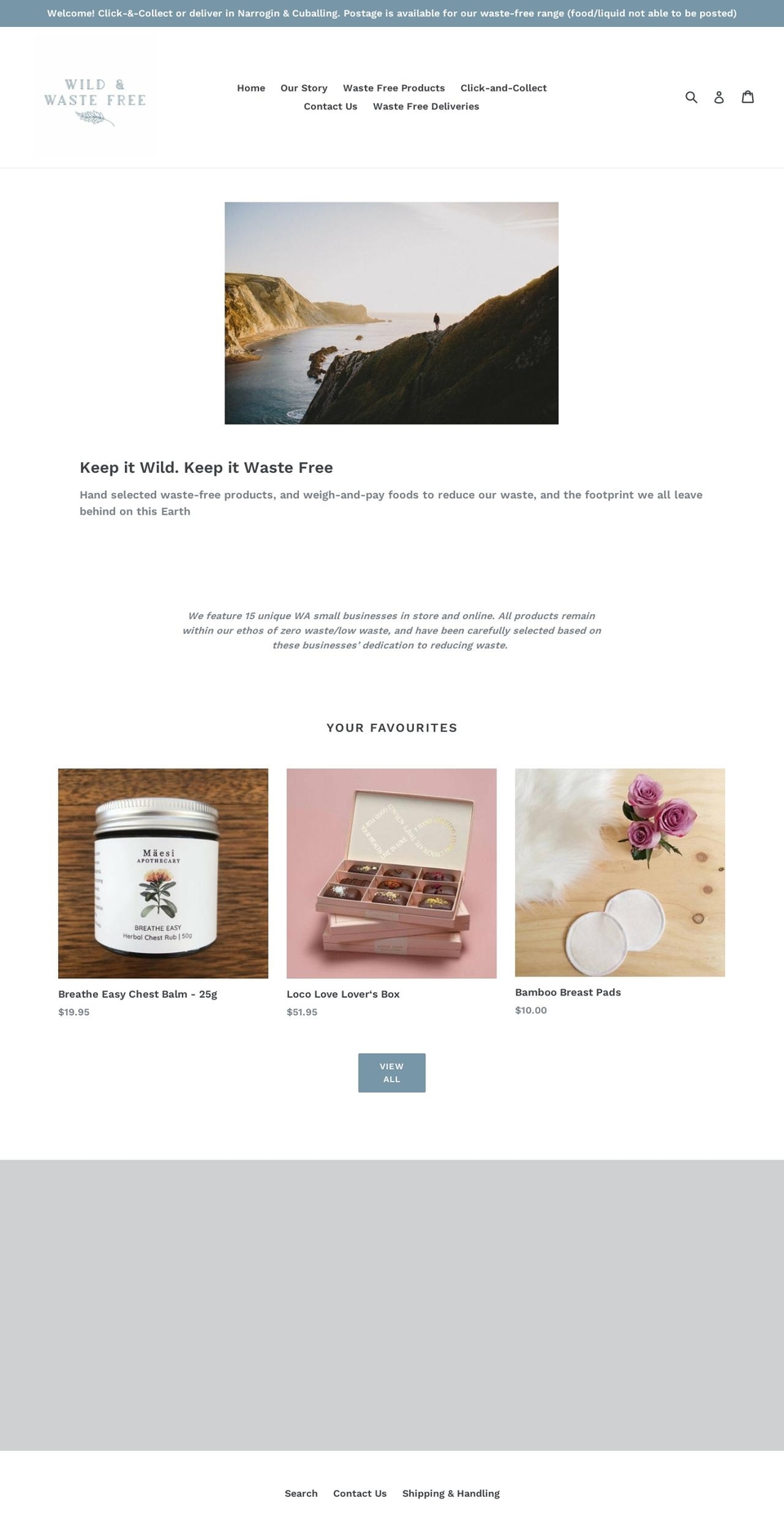 wildandwastefree.net shopify website screenshot