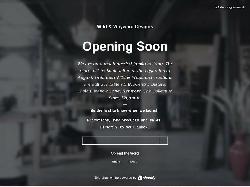 wildandwaywarddesigns.com.au shopify website screenshot