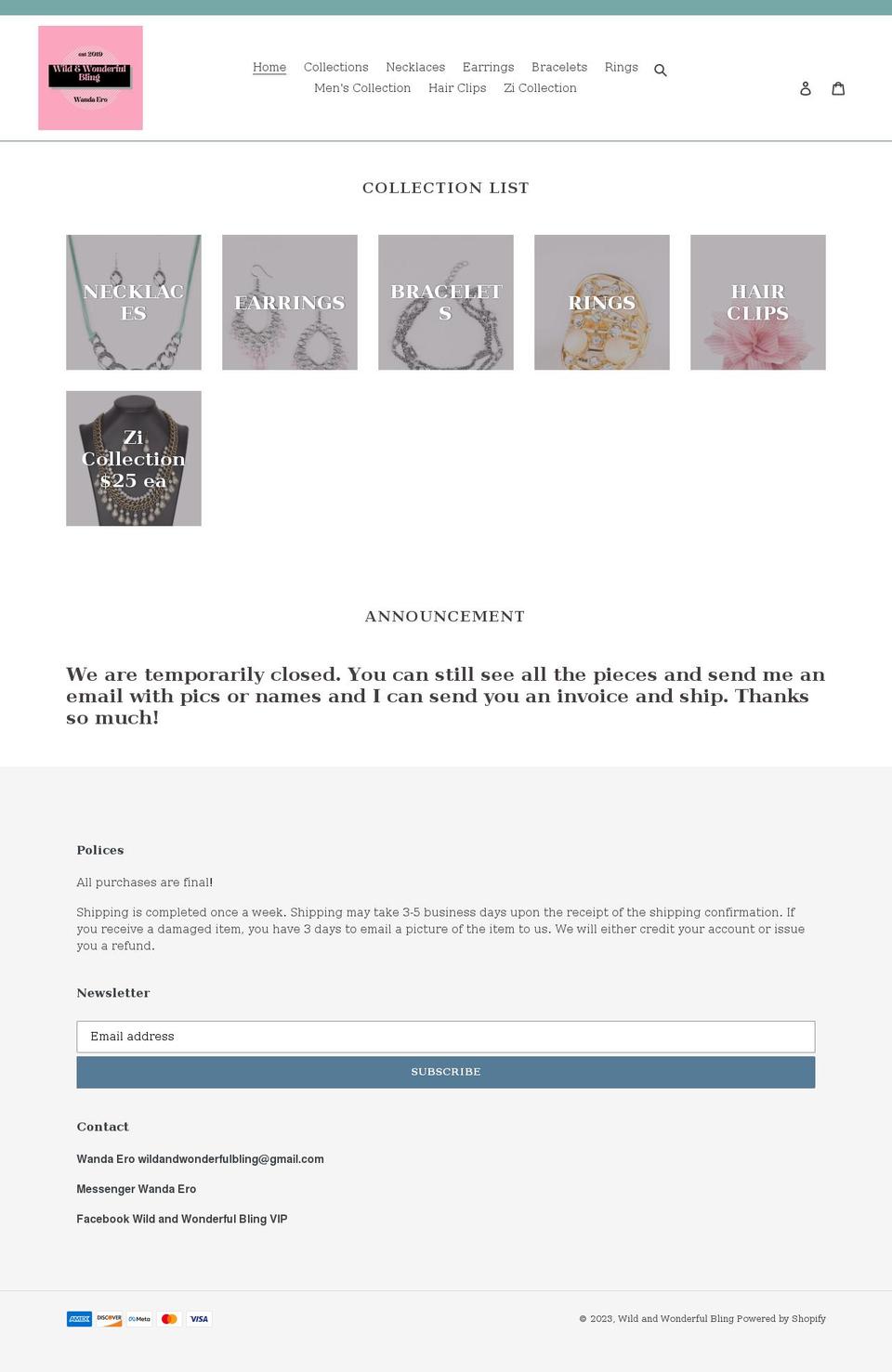 wildandwonderfulbling.com shopify website screenshot
