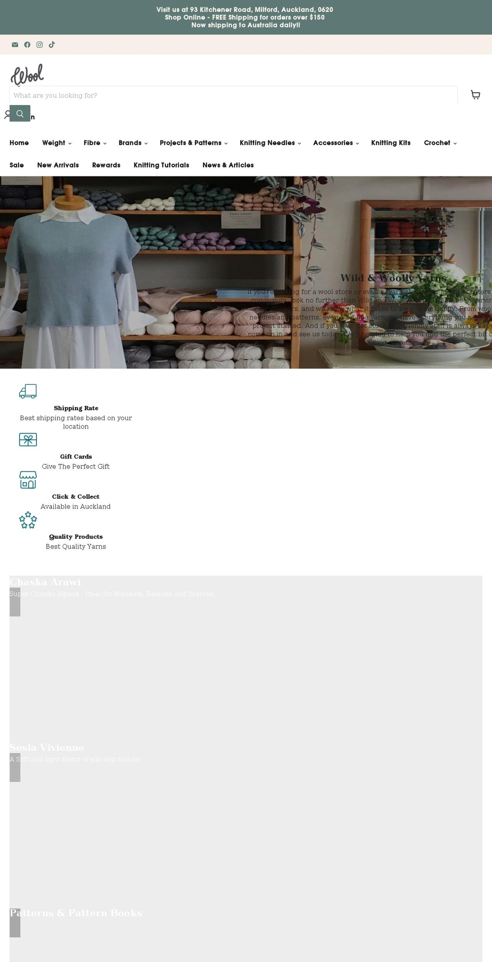 wildandwoollyyarns.co.nz shopify website screenshot