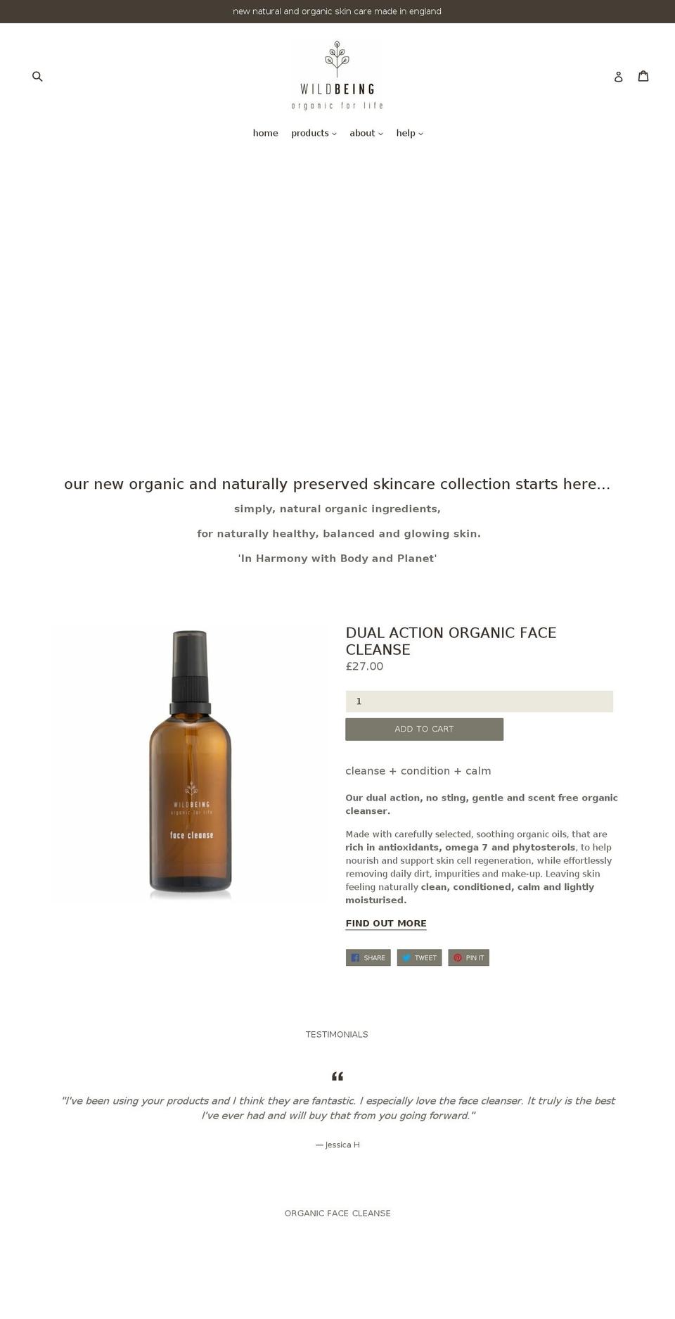 wildbeingskincare.co.uk shopify website screenshot