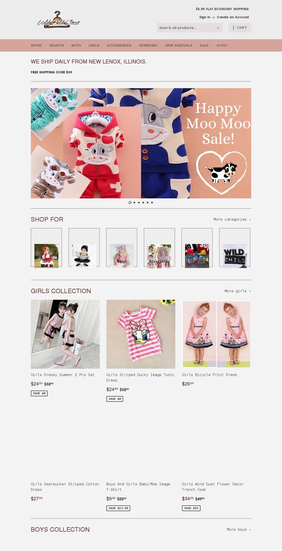 wildchildcloset.com shopify website screenshot