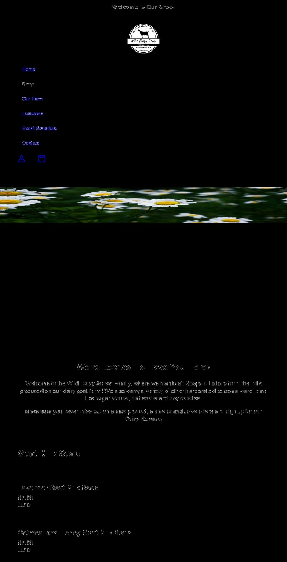 wilddaisyacres.com shopify website screenshot