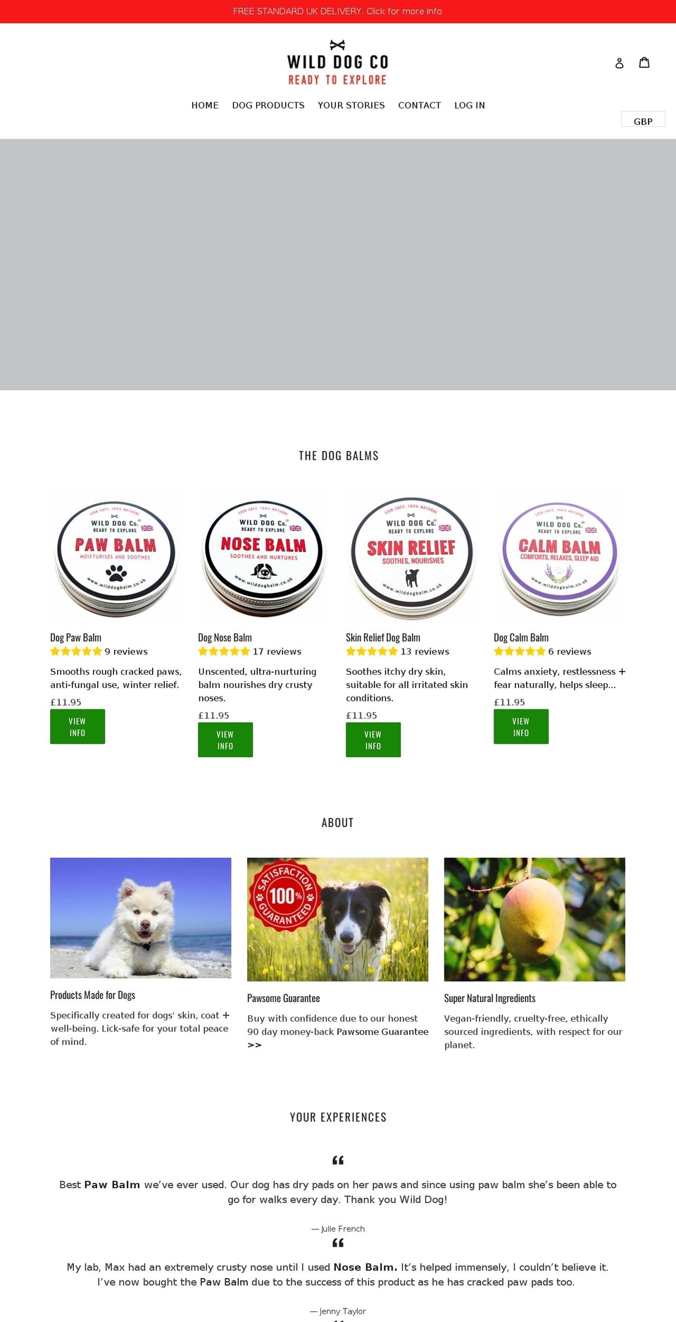 wilddogbalm.co.uk shopify website screenshot