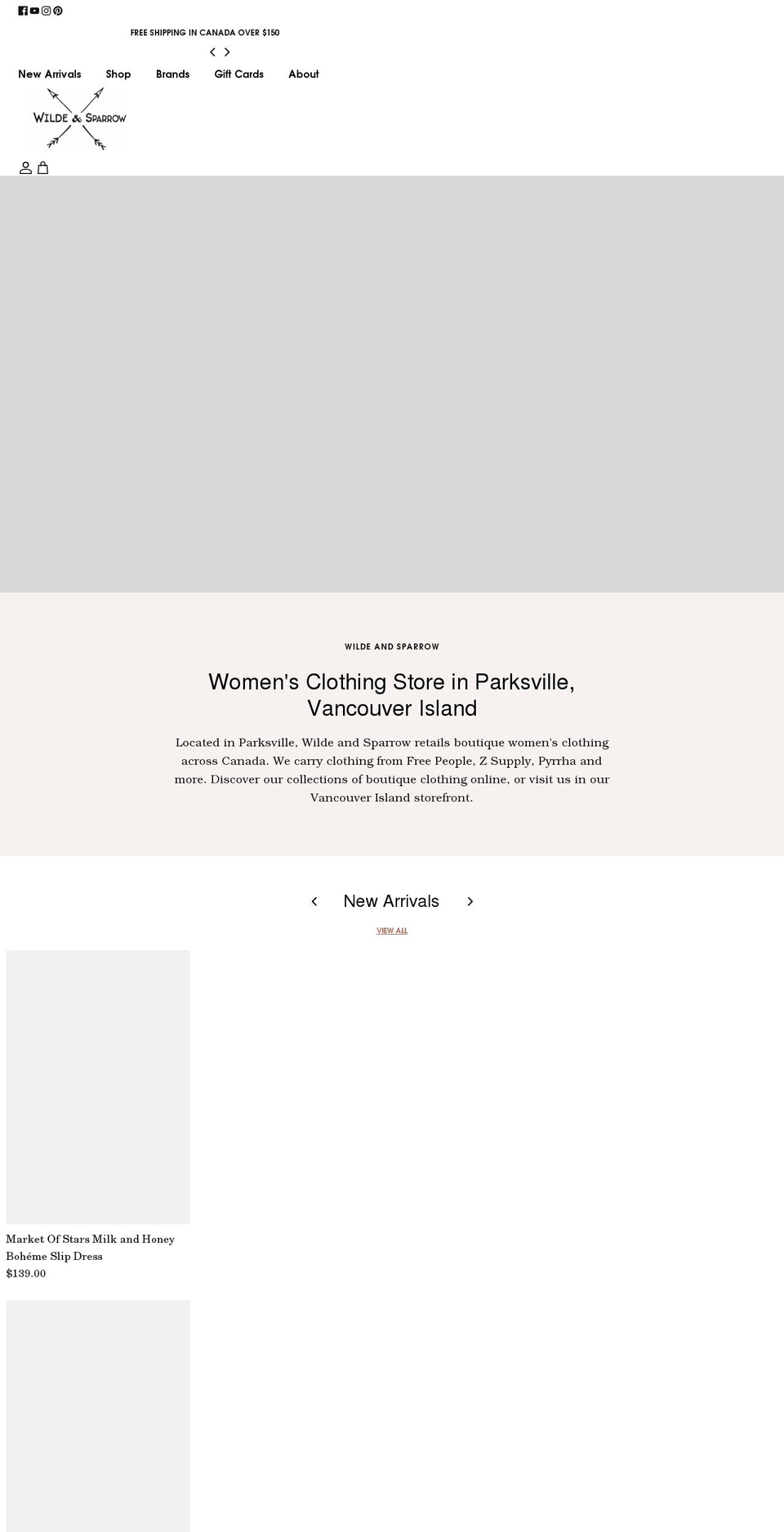 wildeandsparrow.com shopify website screenshot