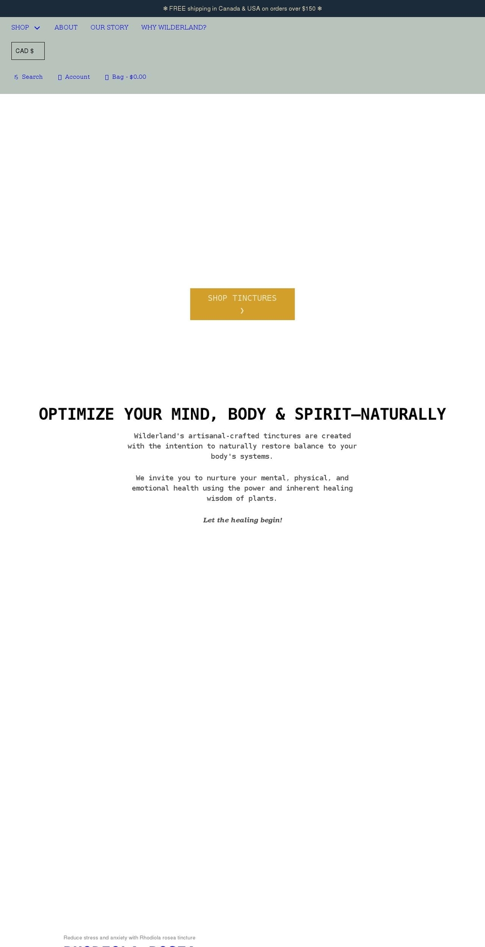 wilderlandbotanicals.com shopify website screenshot