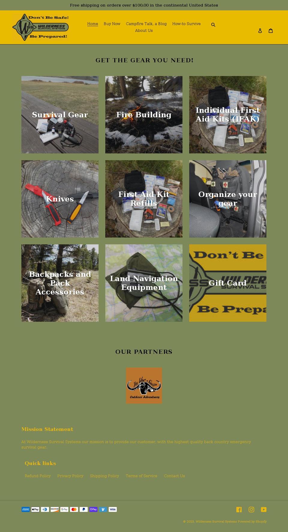 wildernesssurvivalsystems.com shopify website screenshot