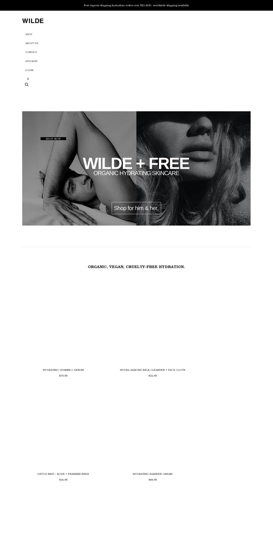 wildeskincare.com.au shopify website screenshot
