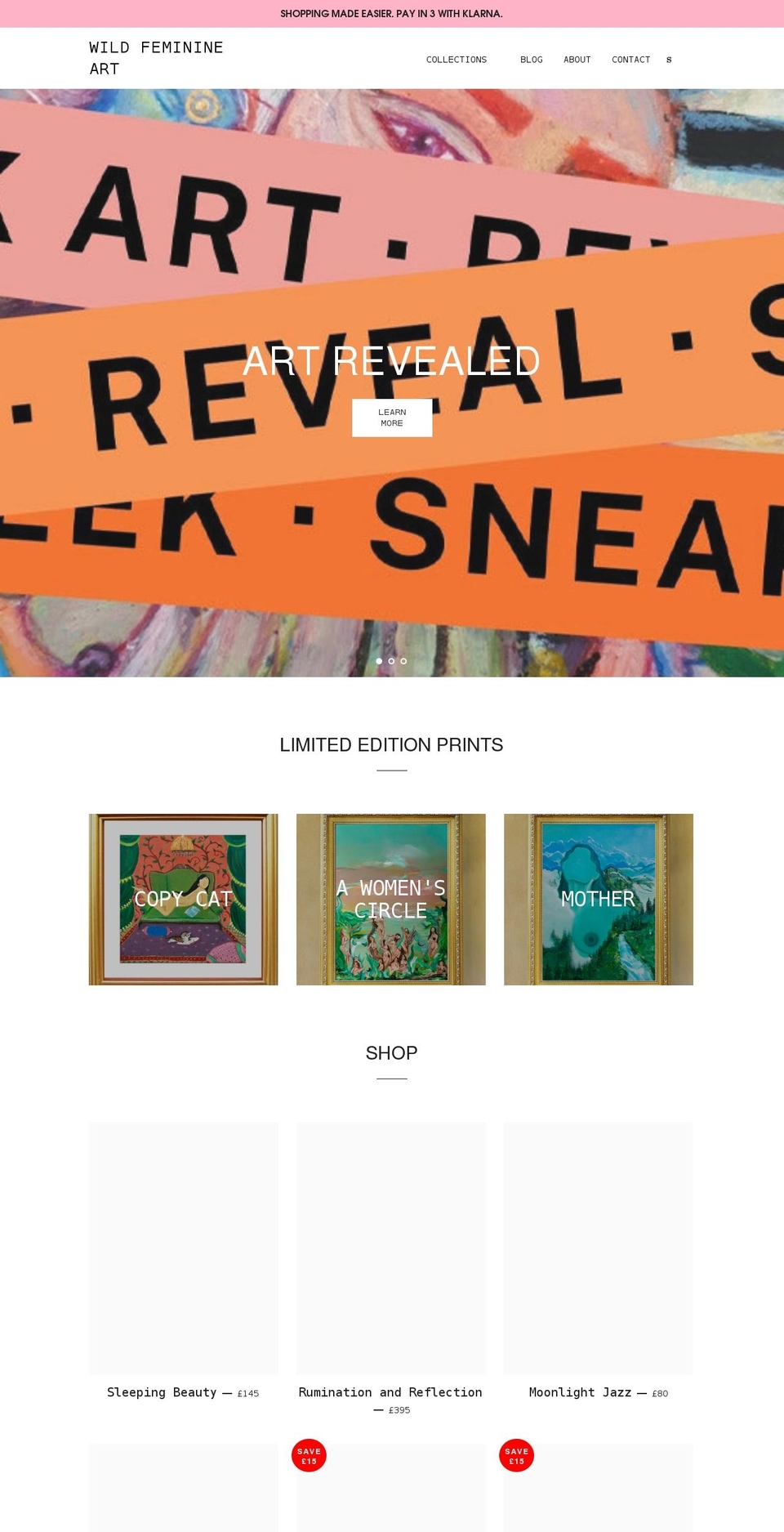 wildfeminineart.com shopify website screenshot