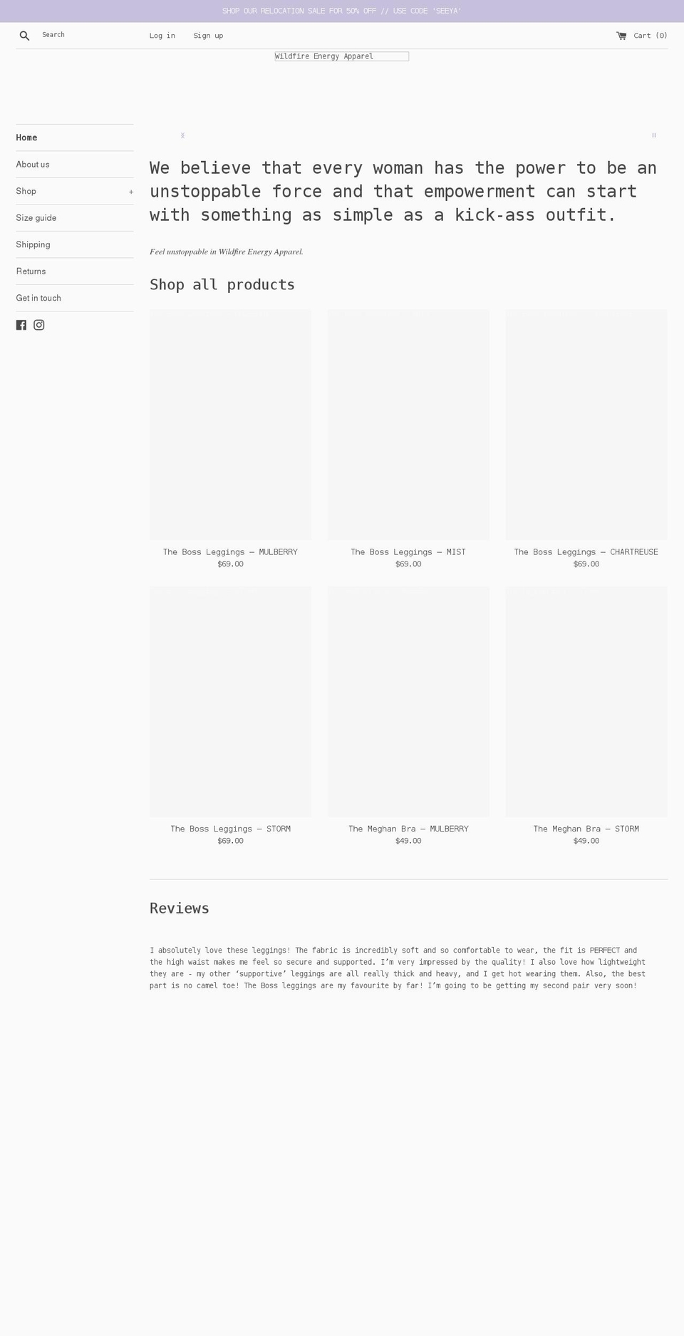 wildfireenergyapparel.com shopify website screenshot
