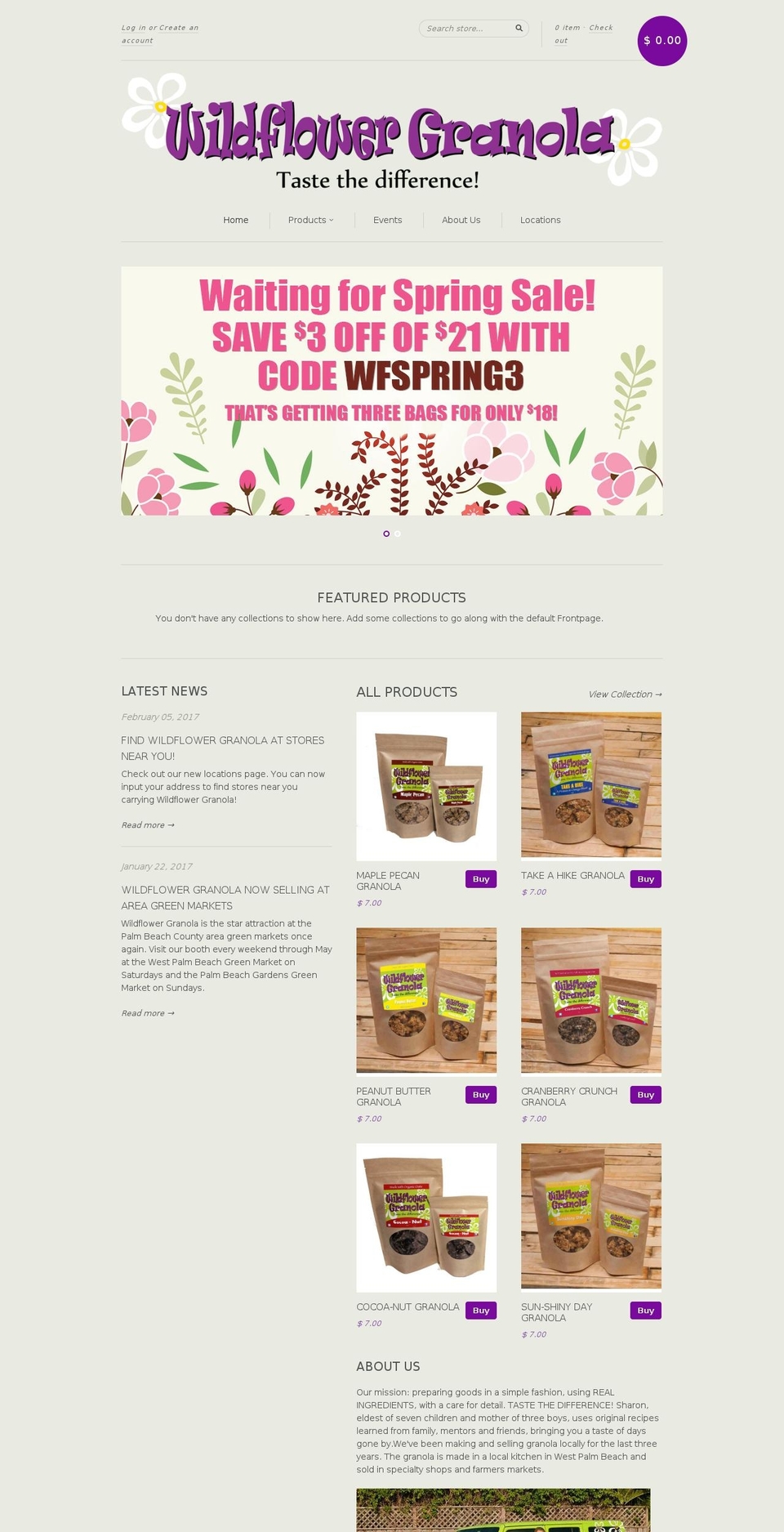 wildflowergranola.com shopify website screenshot