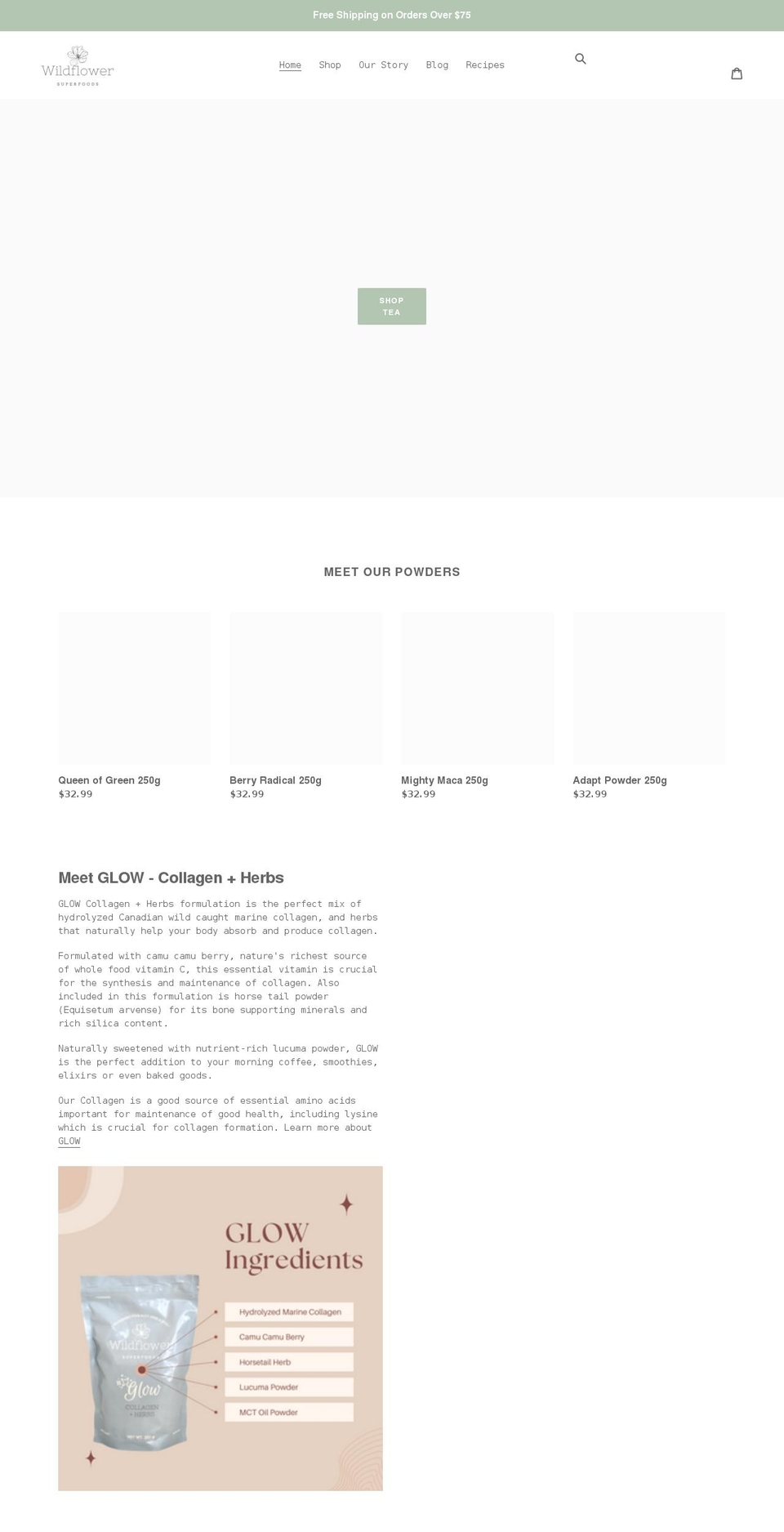 wildflowersuperfoods.com shopify website screenshot