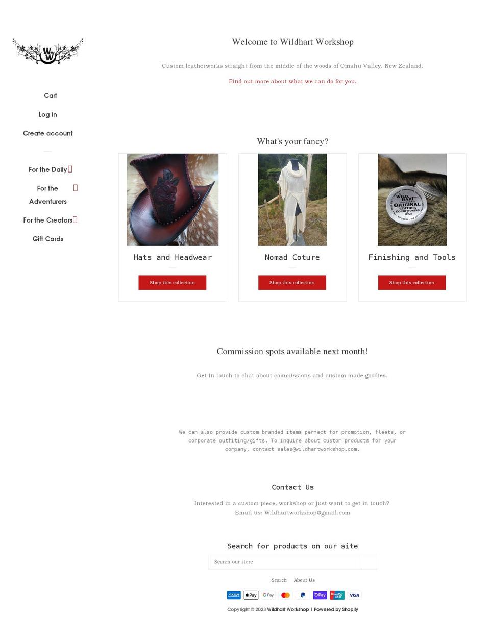 wildhartworkshop.com shopify website screenshot