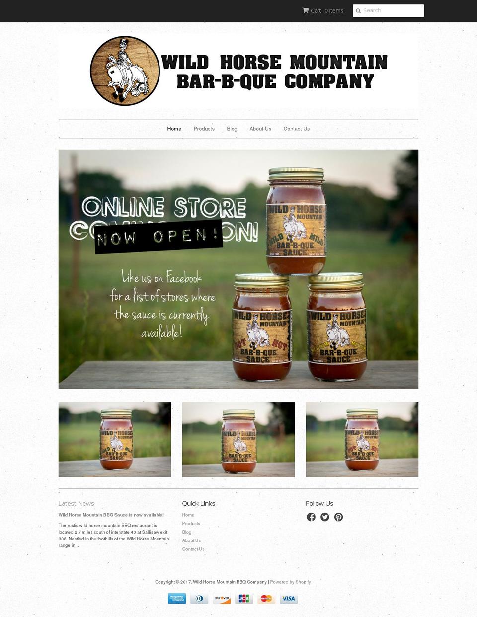 wildhorsemountainbbqco.com shopify website screenshot