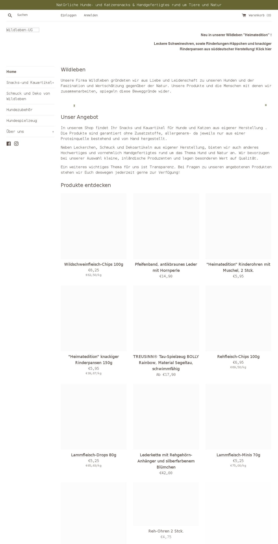 wildleben-ug.de shopify website screenshot