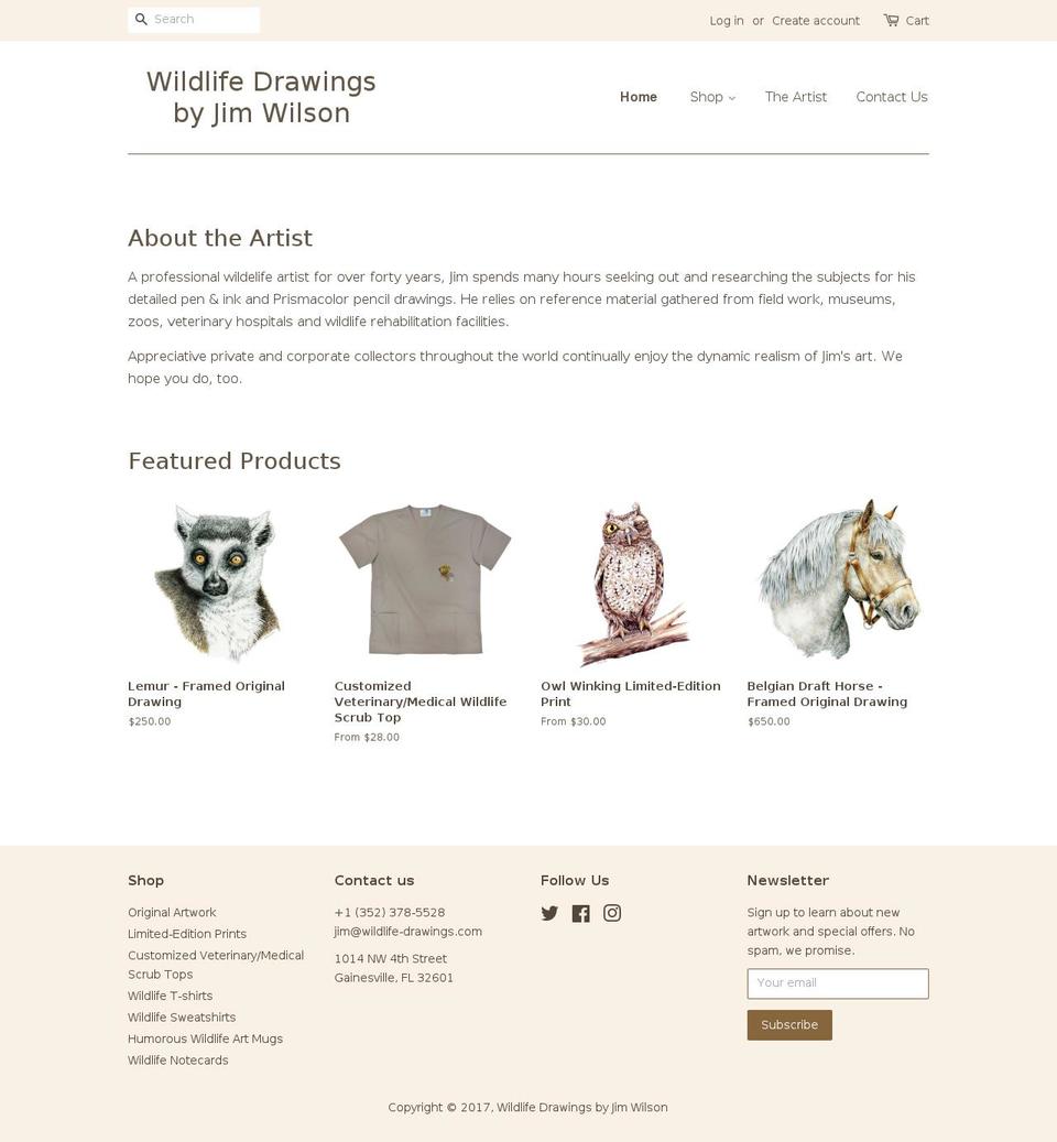 wildlife-drawings.com shopify website screenshot