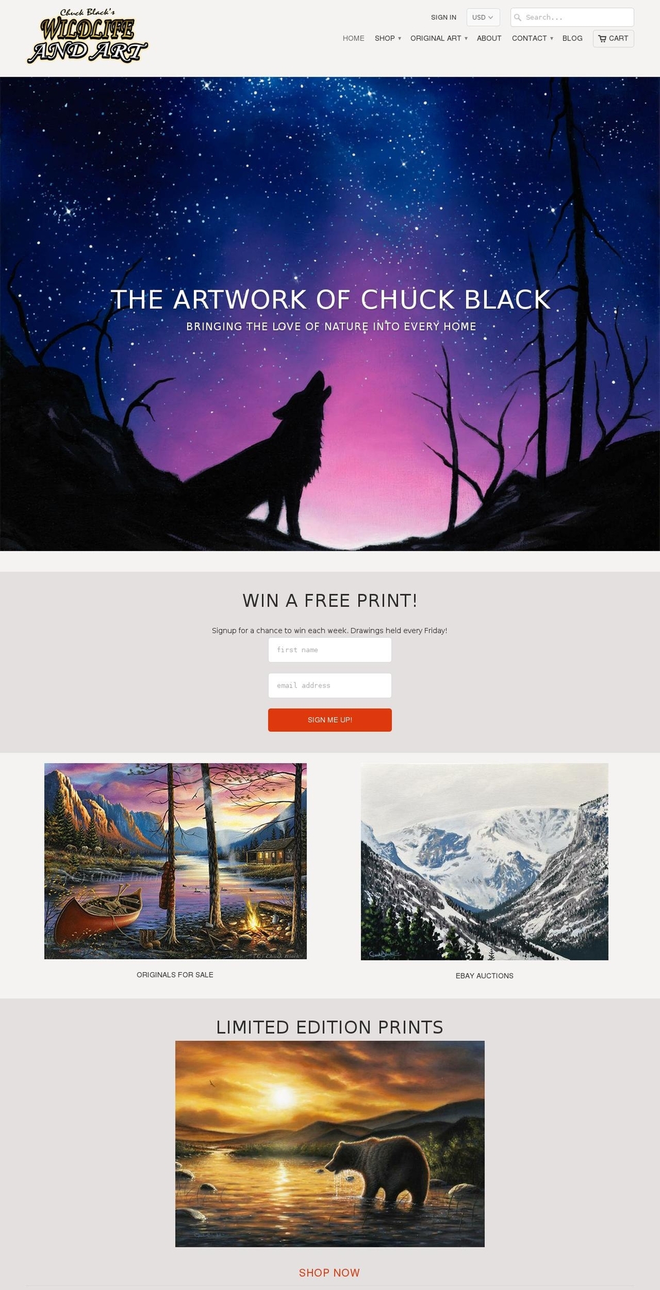 wildlifeandart.com shopify website screenshot