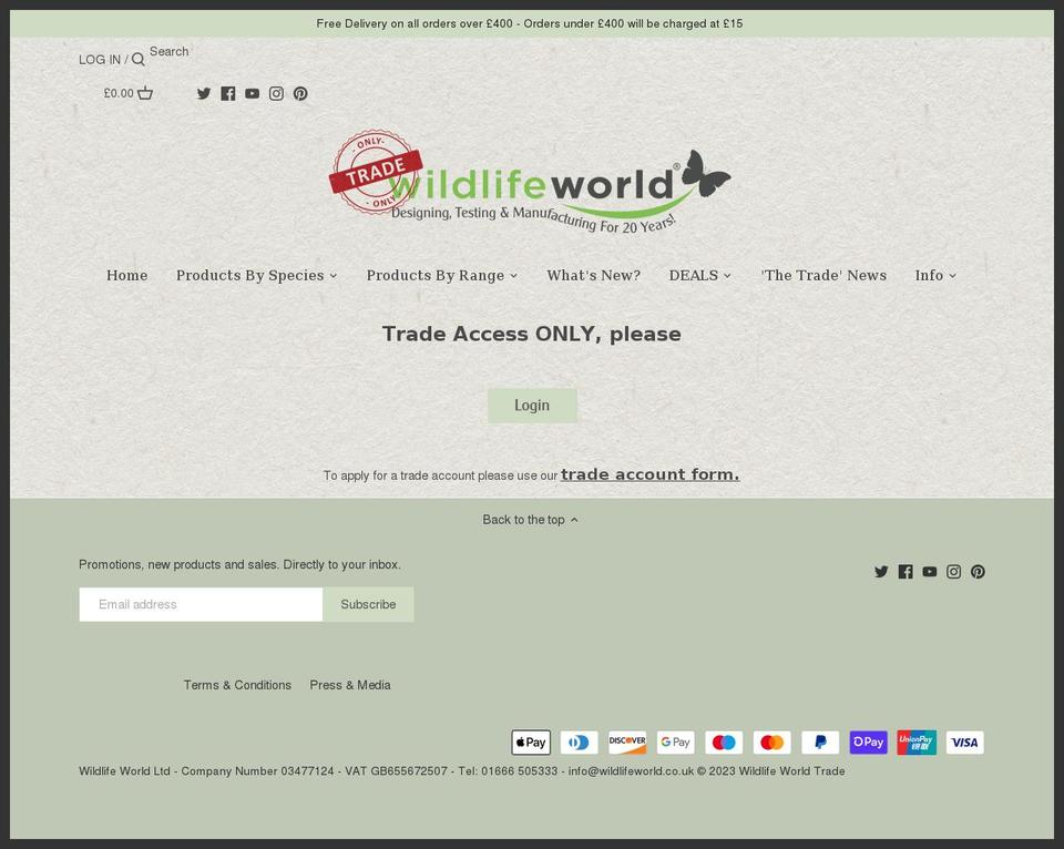 wildlifeworldtrade.co.uk shopify website screenshot