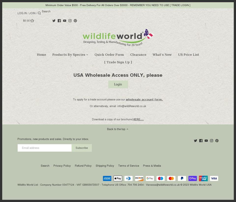wildlifeworldtrade.com shopify website screenshot