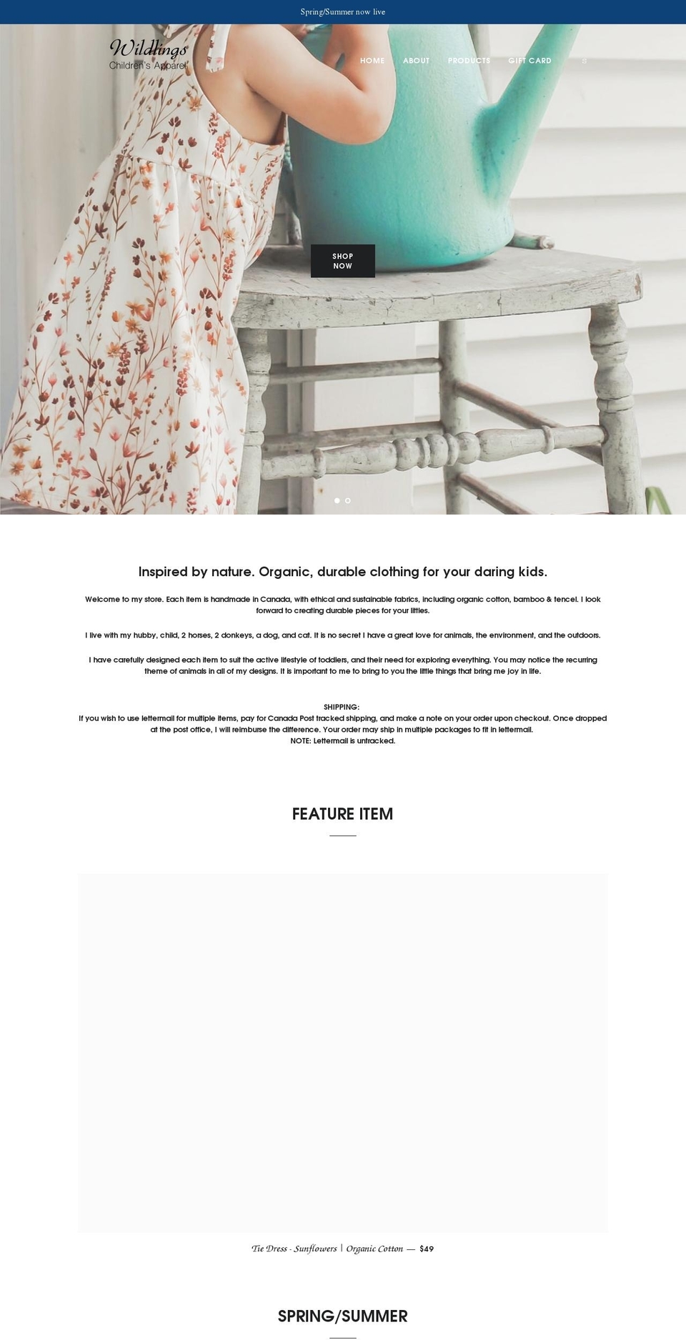 wildlings.ca shopify website screenshot