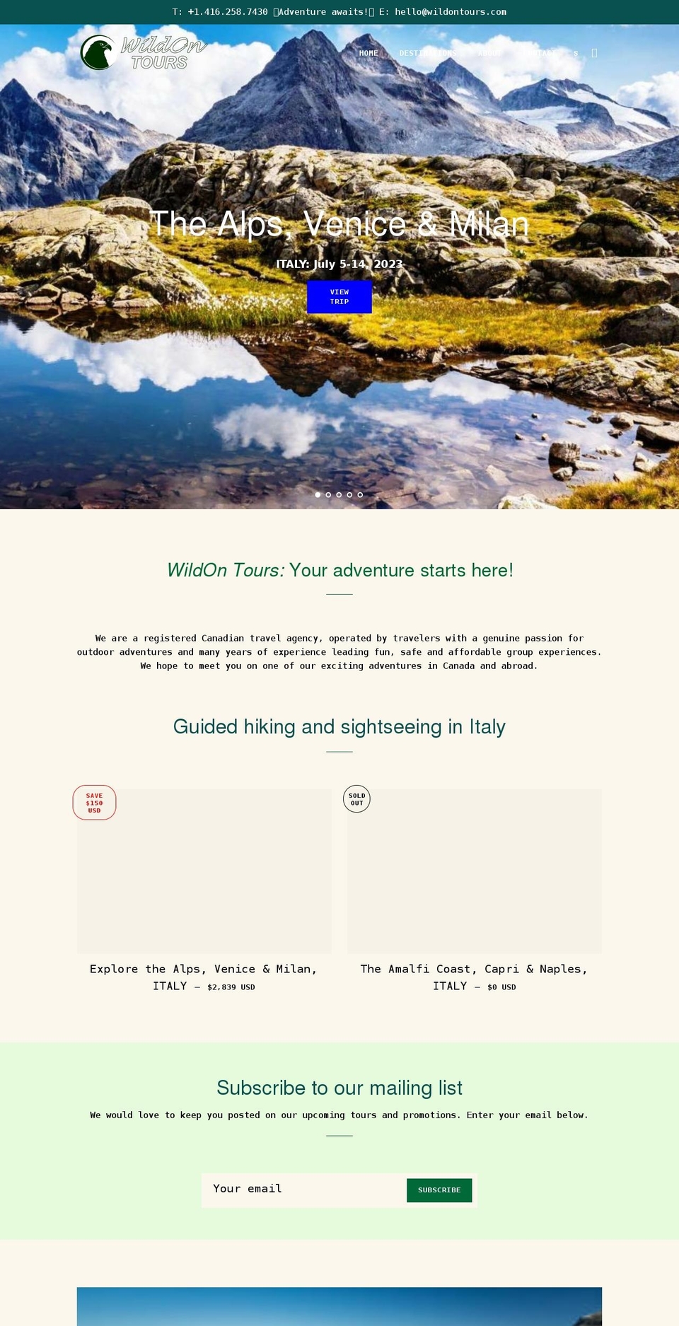 wildontours.com shopify website screenshot