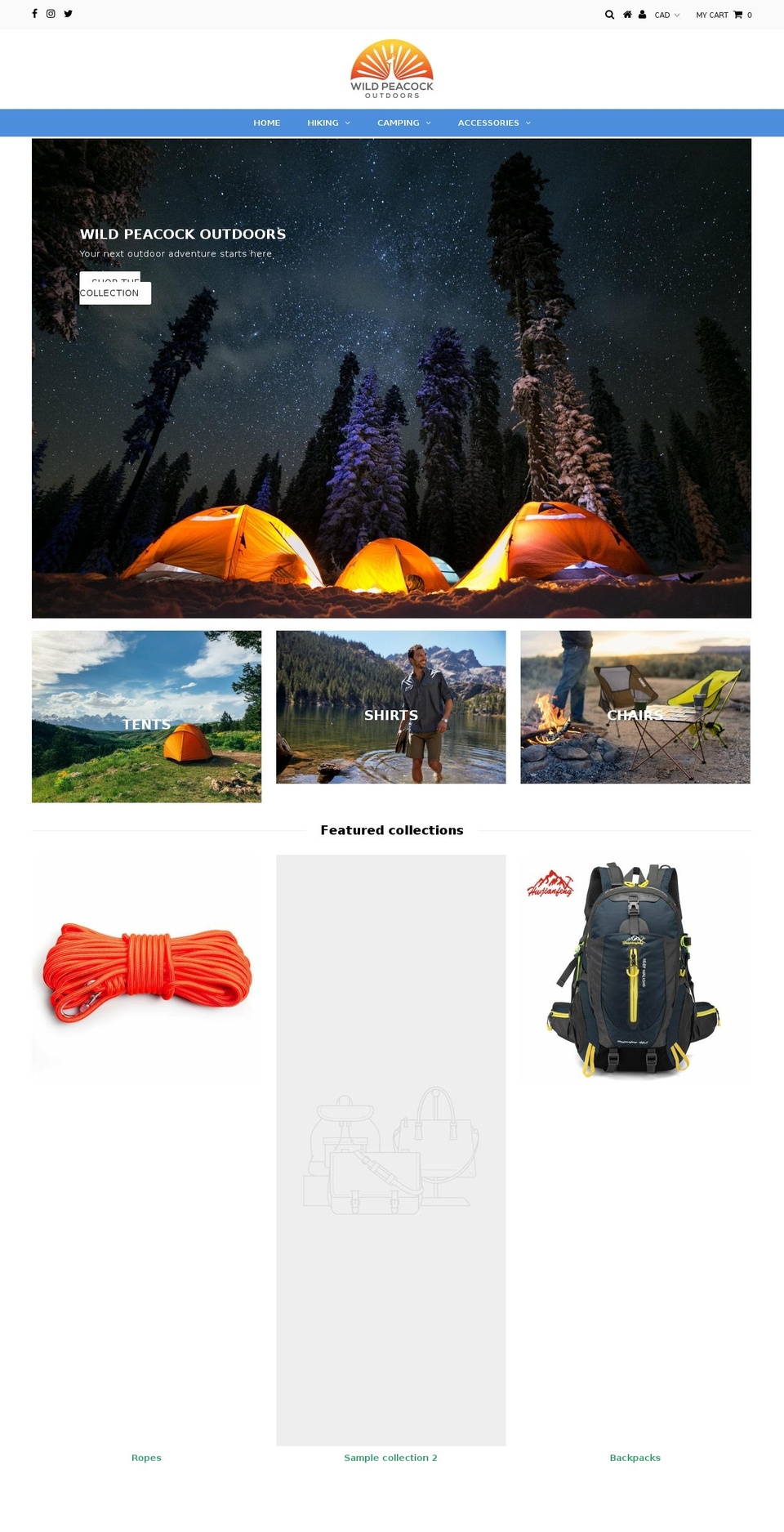 wildpeacockoutdoors.com shopify website screenshot