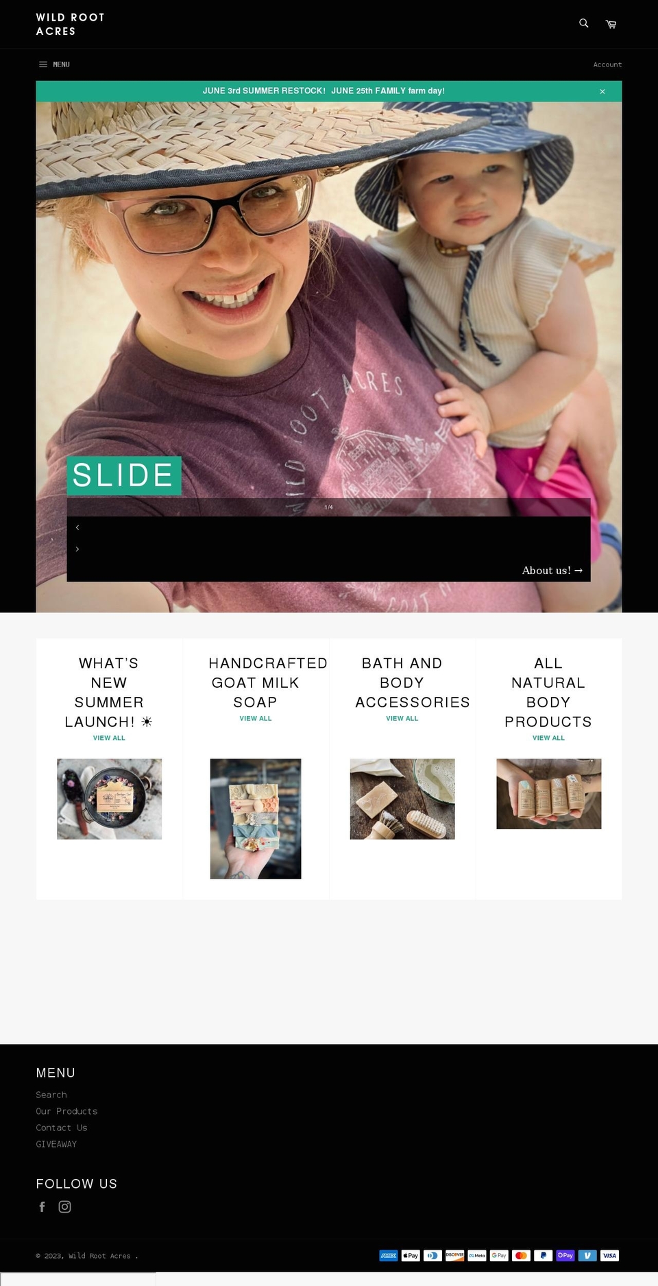 wildrootacres.com shopify website screenshot