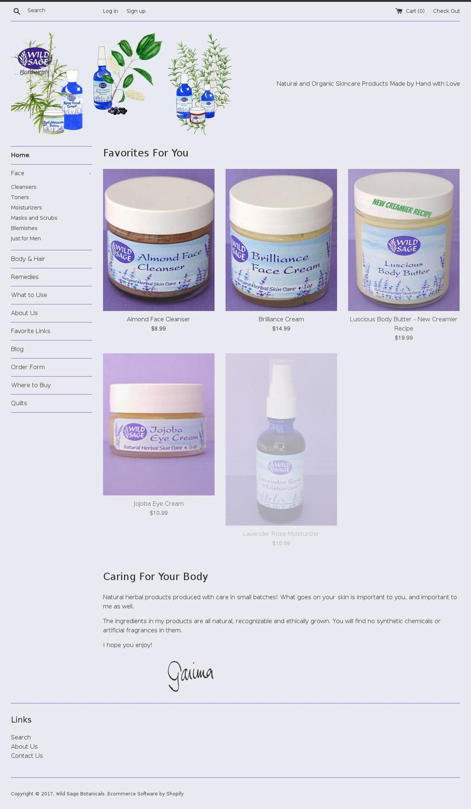 wildsagebotanicals.com shopify website screenshot
