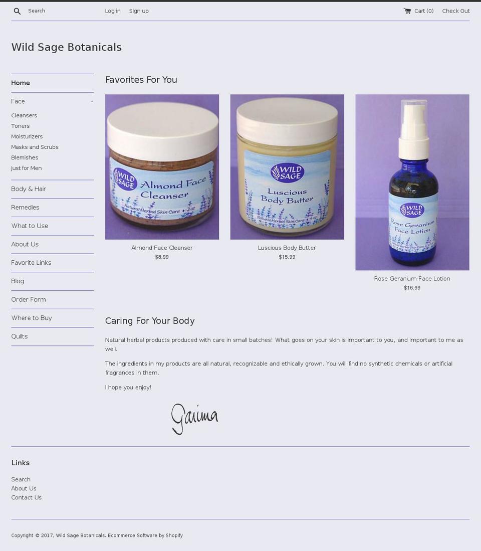 wildsageskincare.com shopify website screenshot