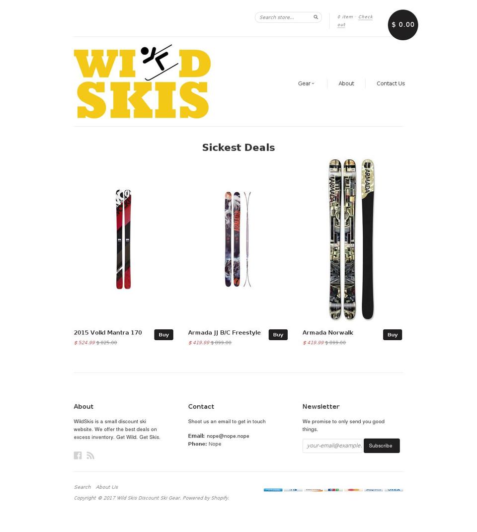 wildskis.com shopify website screenshot