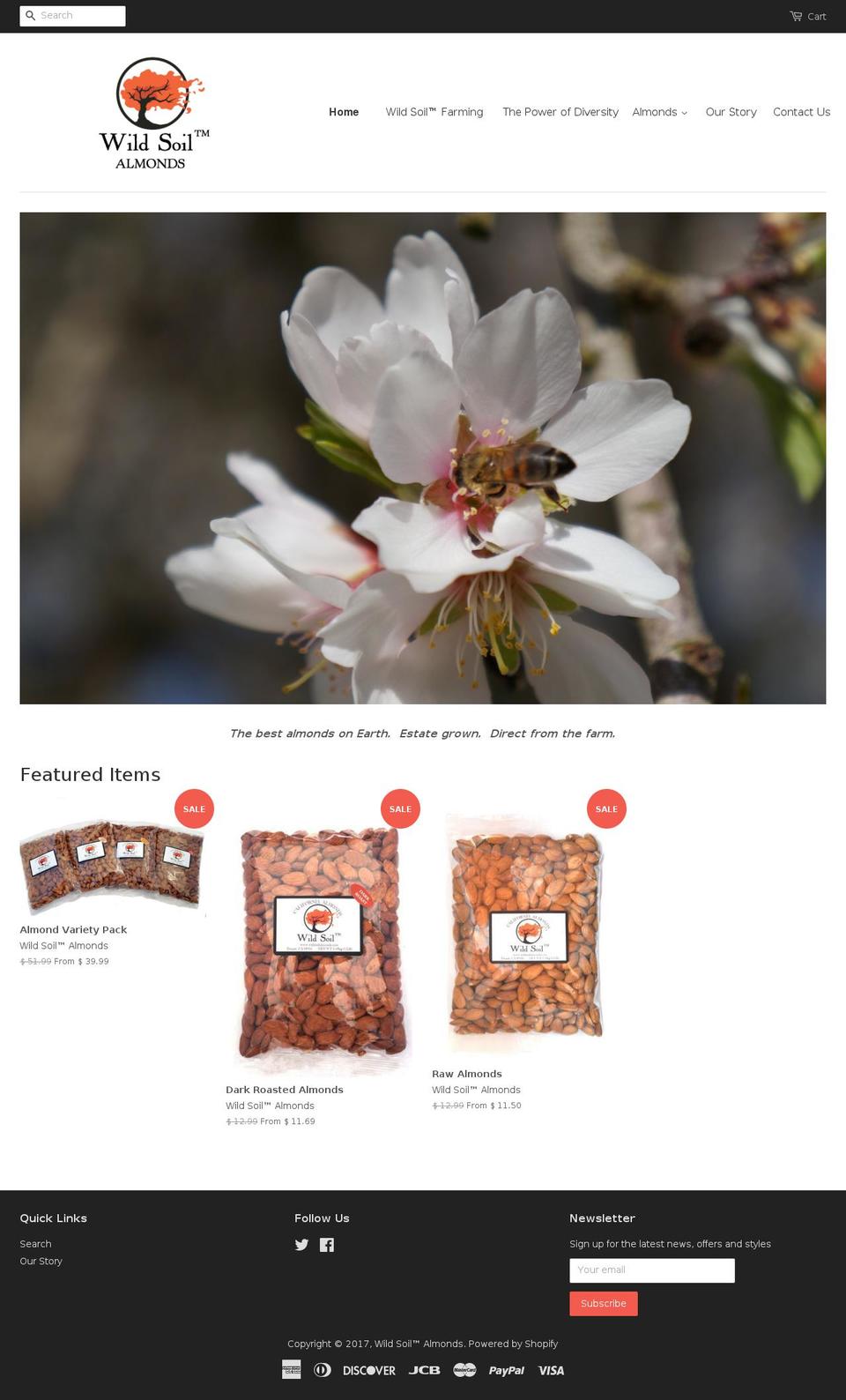 wildsoilalmonds.com shopify website screenshot