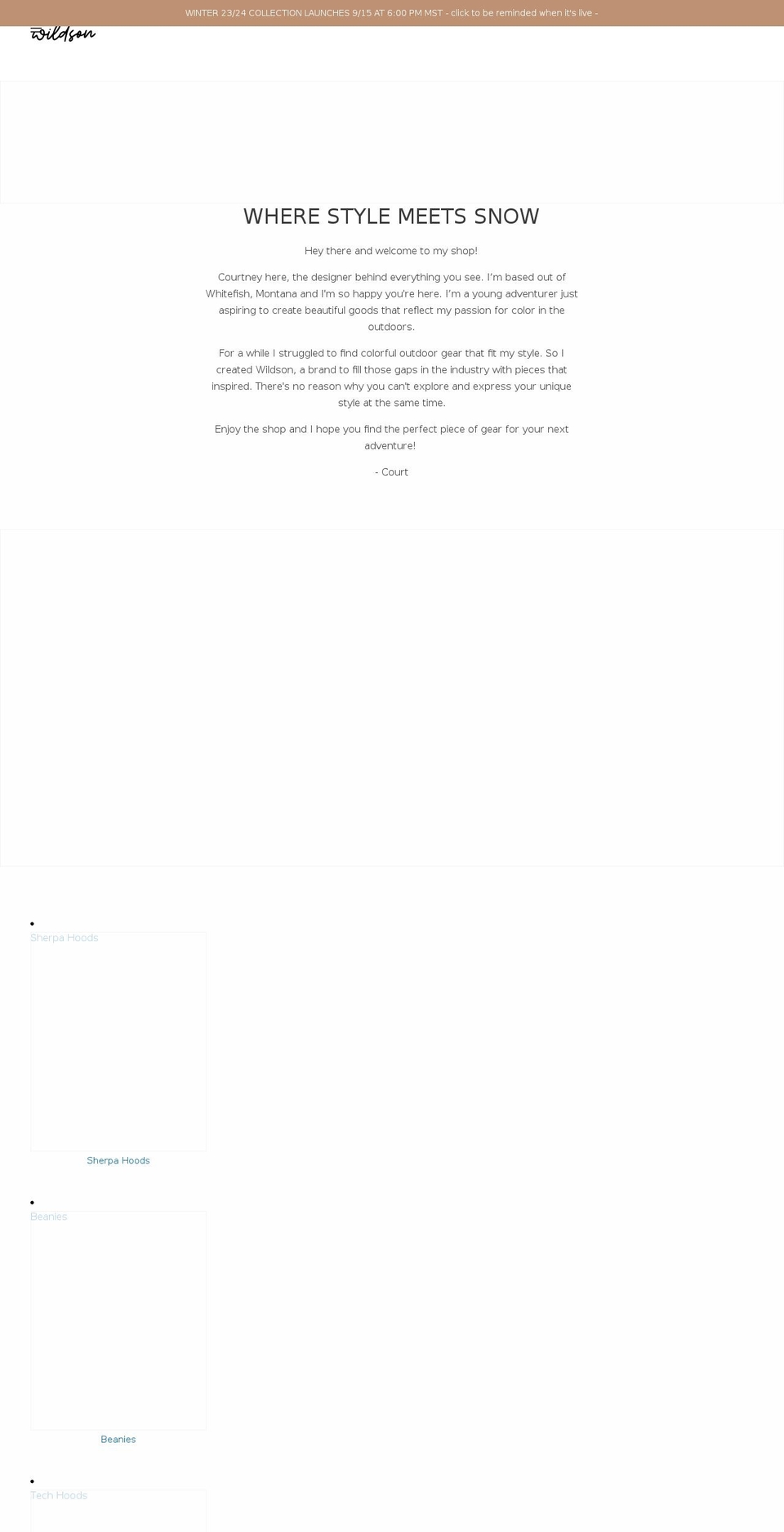 wildsonmountaingoods.com shopify website screenshot