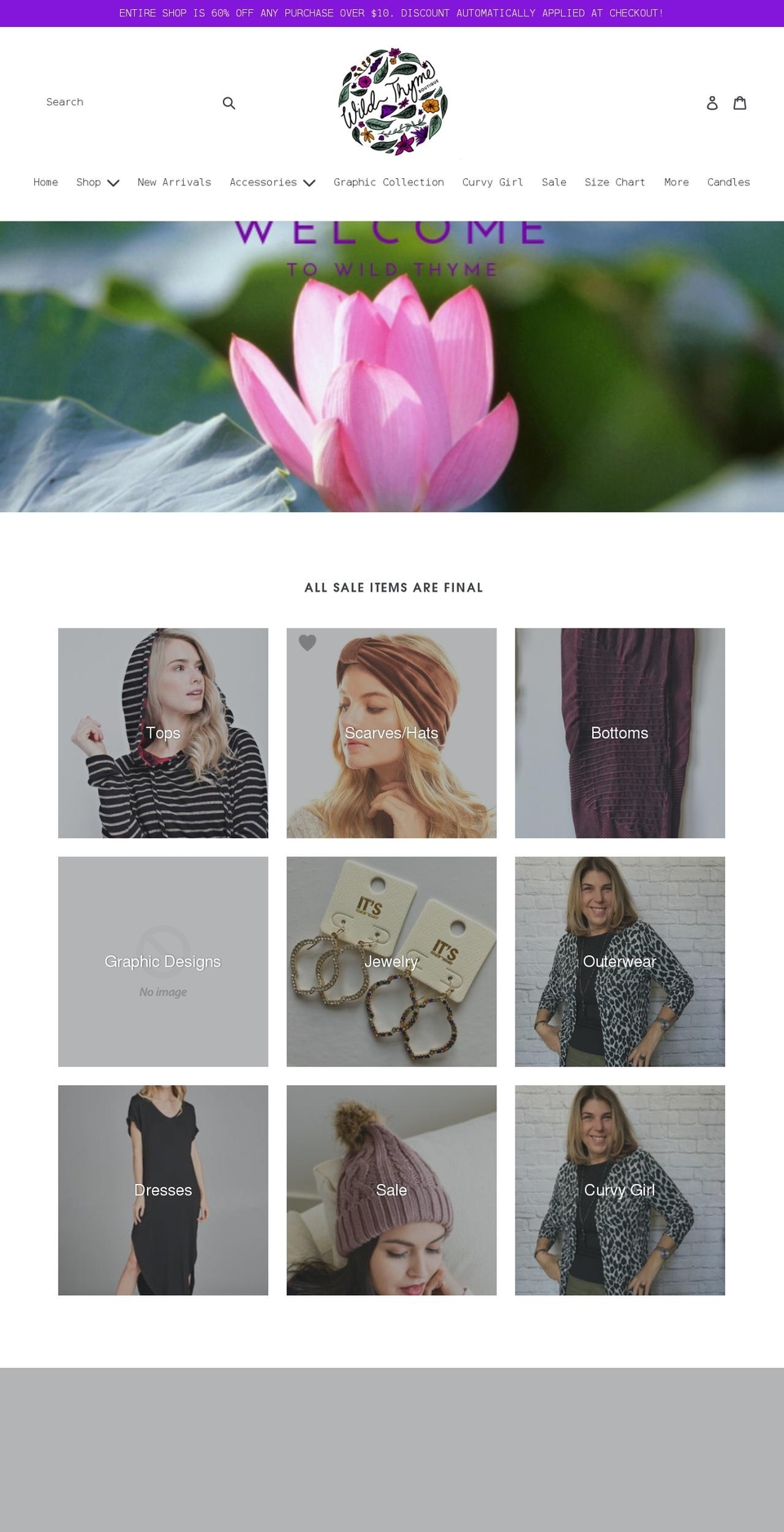 wildthymeboutique.com shopify website screenshot