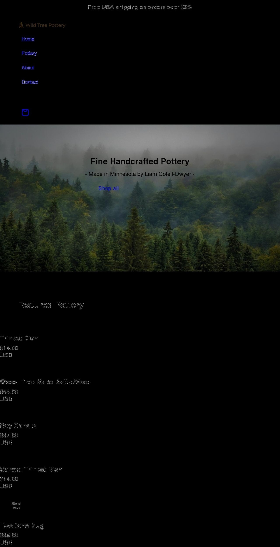 wildtreepottery.com shopify website screenshot