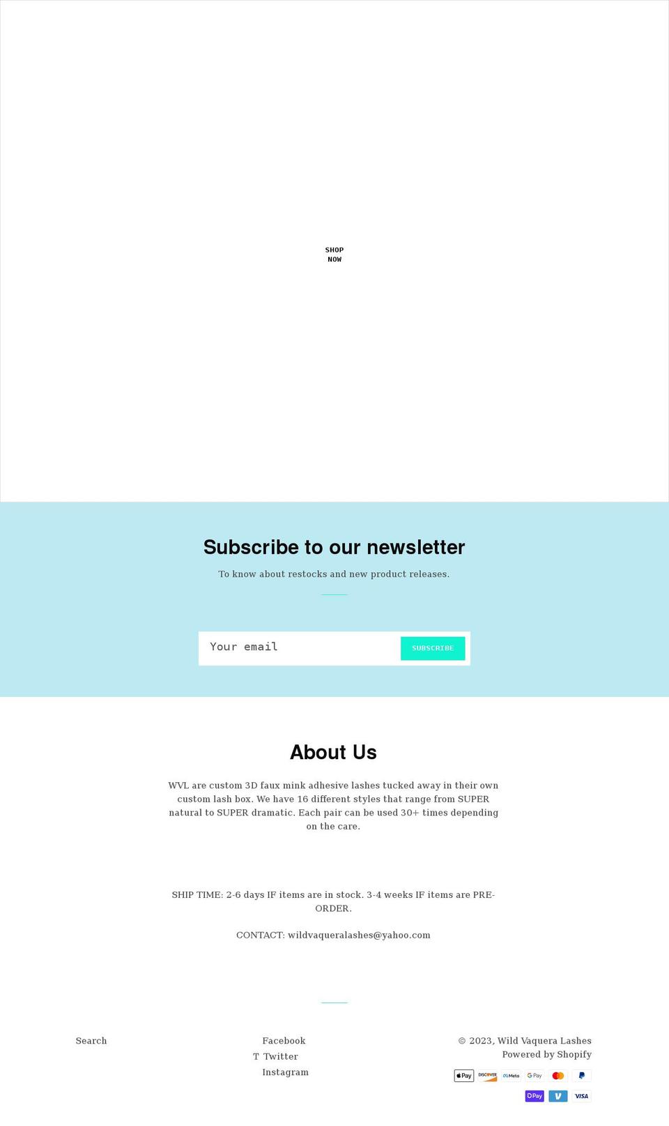 wildvaqueralashes.com shopify website screenshot