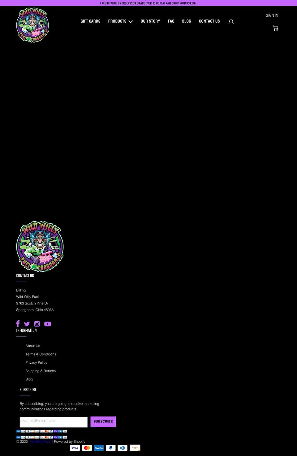 wildwillyfuel.com shopify website screenshot