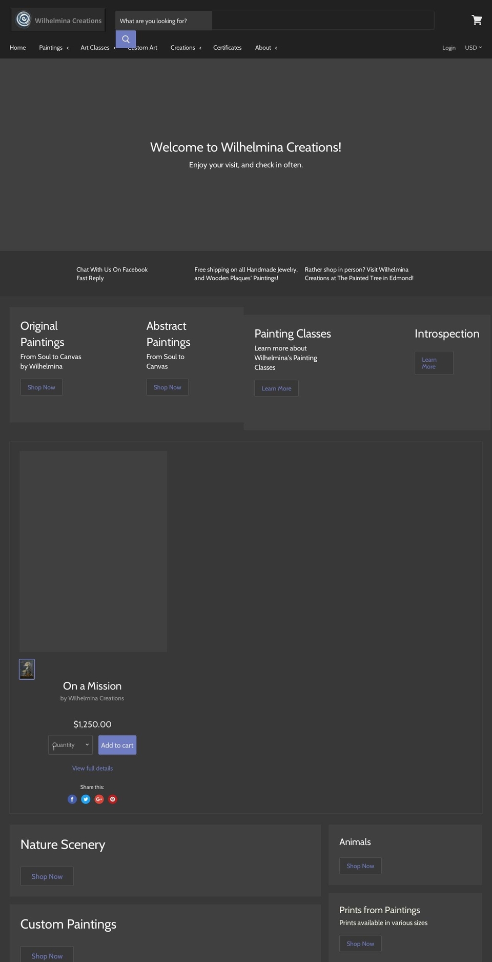 wilhelminacreations.com shopify website screenshot