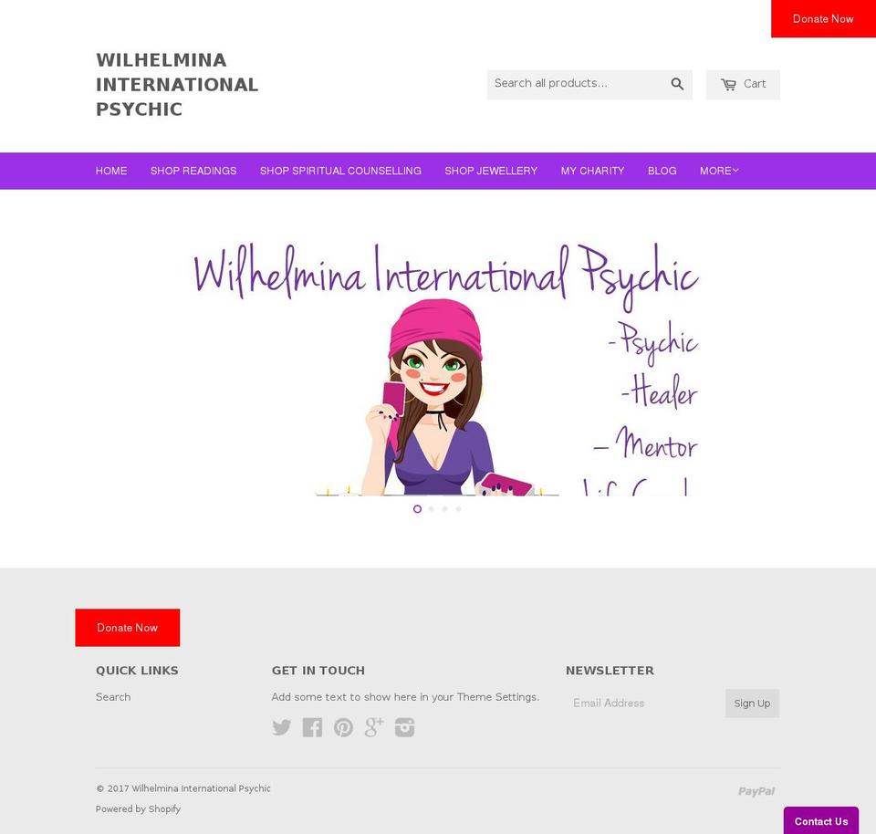 wilhelminainternationalpsychic.com shopify website screenshot