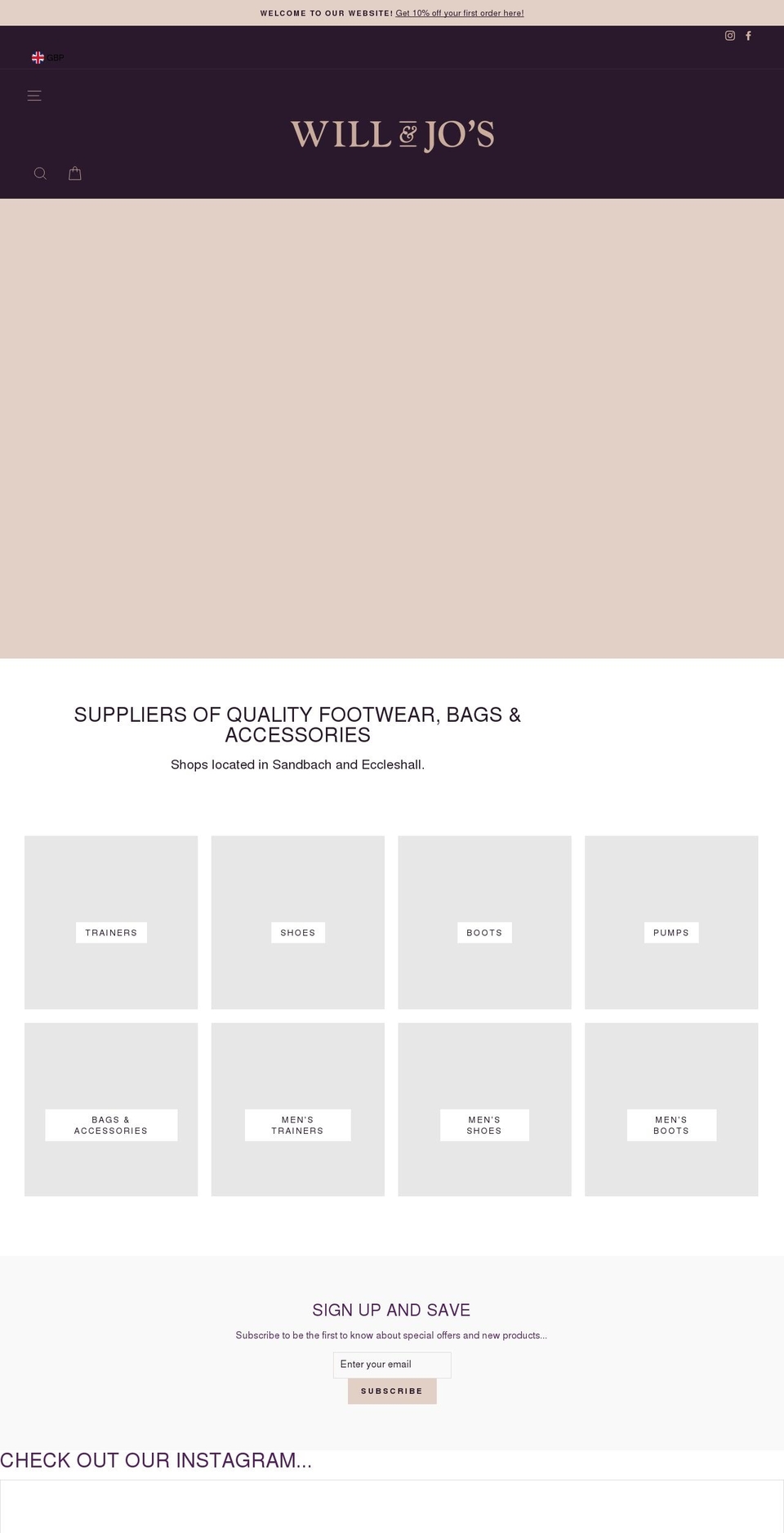 willandjos.co.uk shopify website screenshot