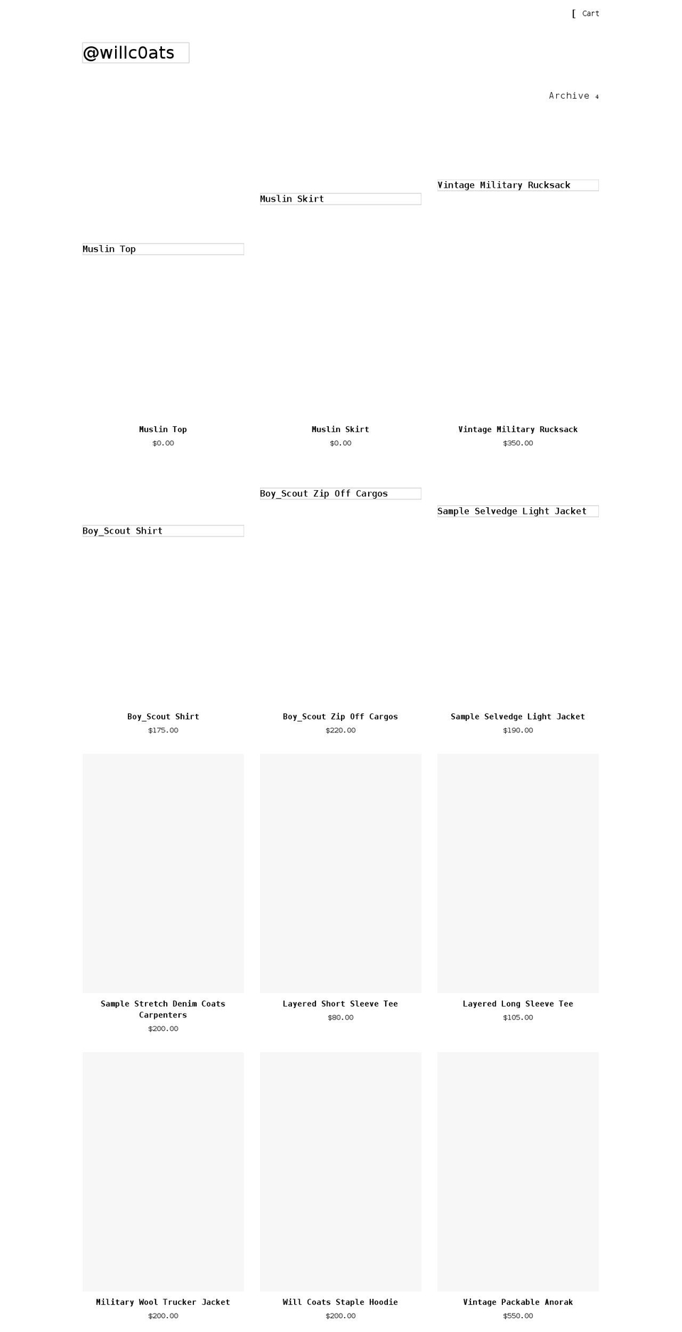 willc0ats.com shopify website screenshot