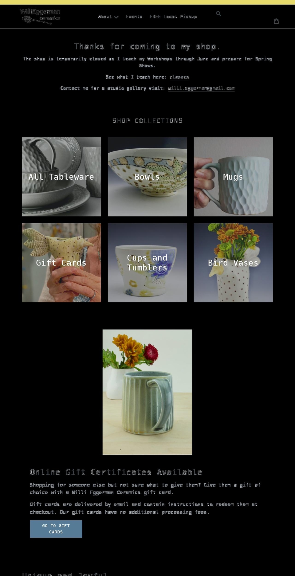 willi-eggerman-ceramics.myshopify.com shopify website screenshot