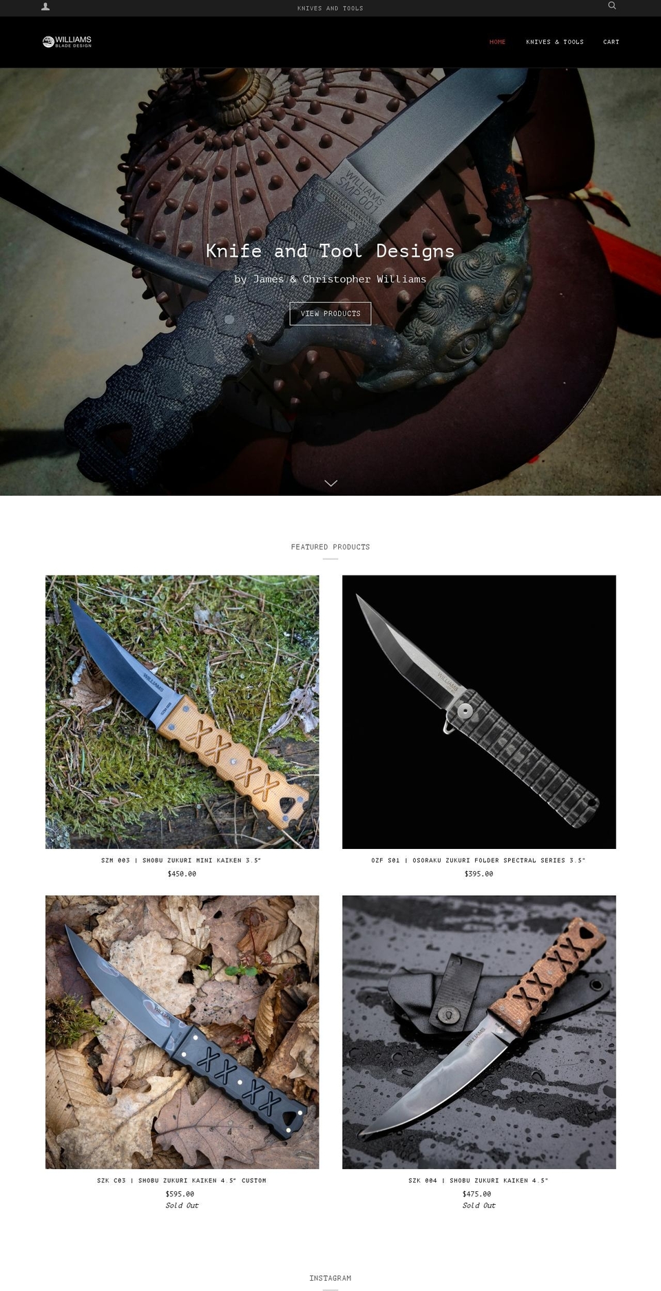 williamsbladedesign.com shopify website screenshot