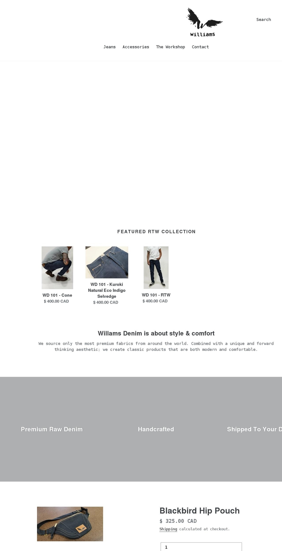 williamsdenim.com shopify website screenshot