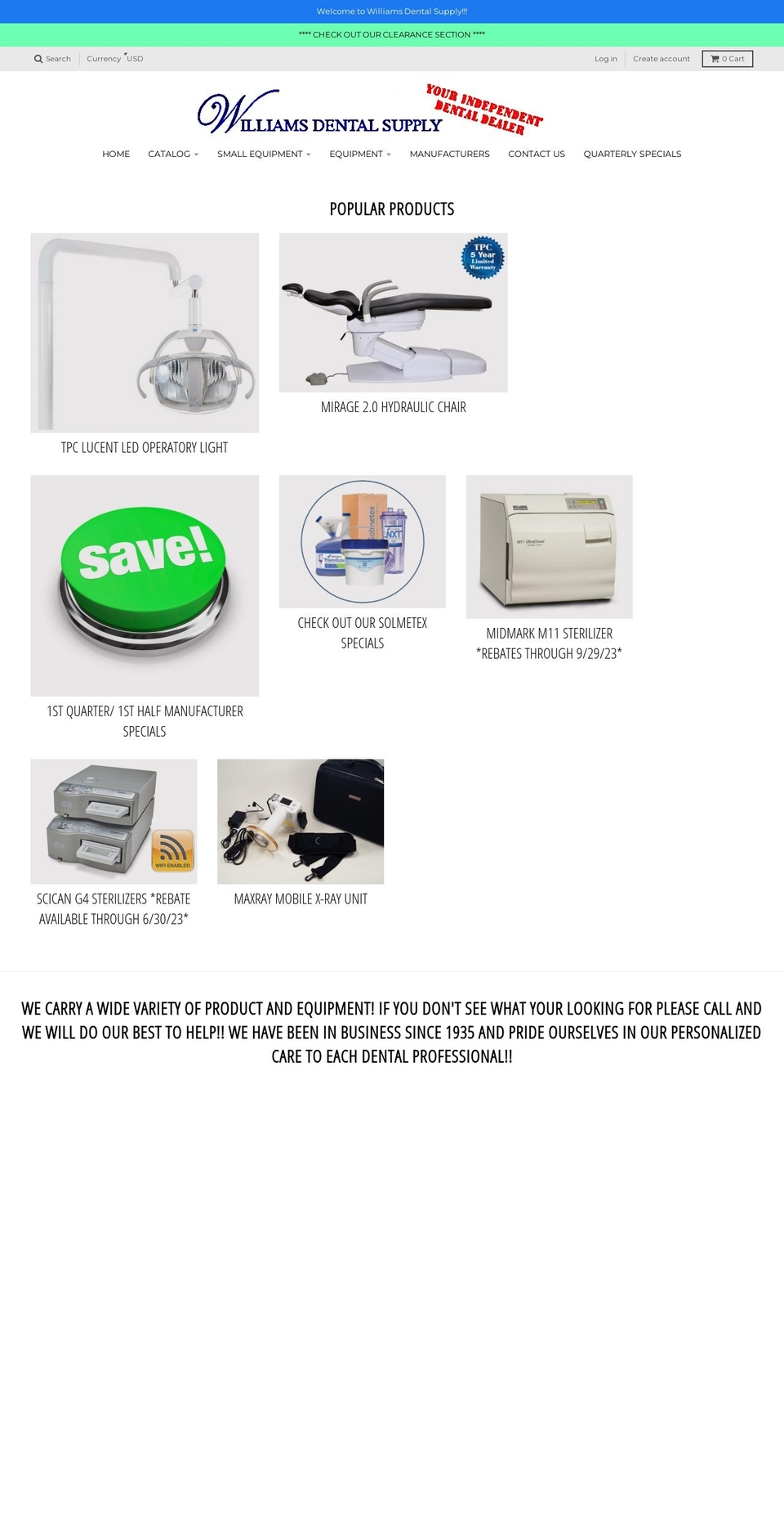 williamsdentalsupply.com shopify website screenshot